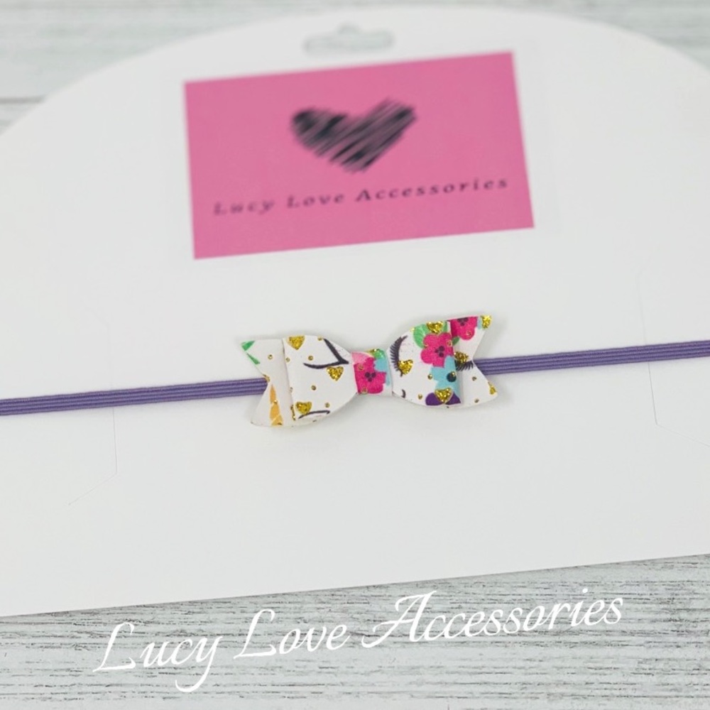 Handmade mini leather 2.25” unicorn bow headband!